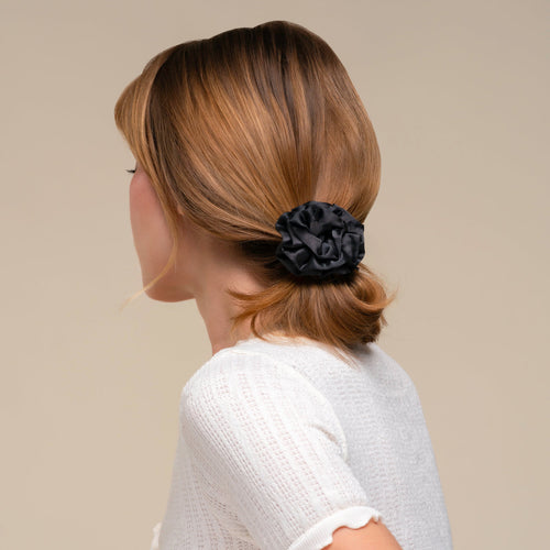 kitsch Black Rosette Ruched Satin Scrunchies