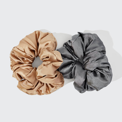 kitsch Charcoal & Gold Satin Pillow Scrunchies